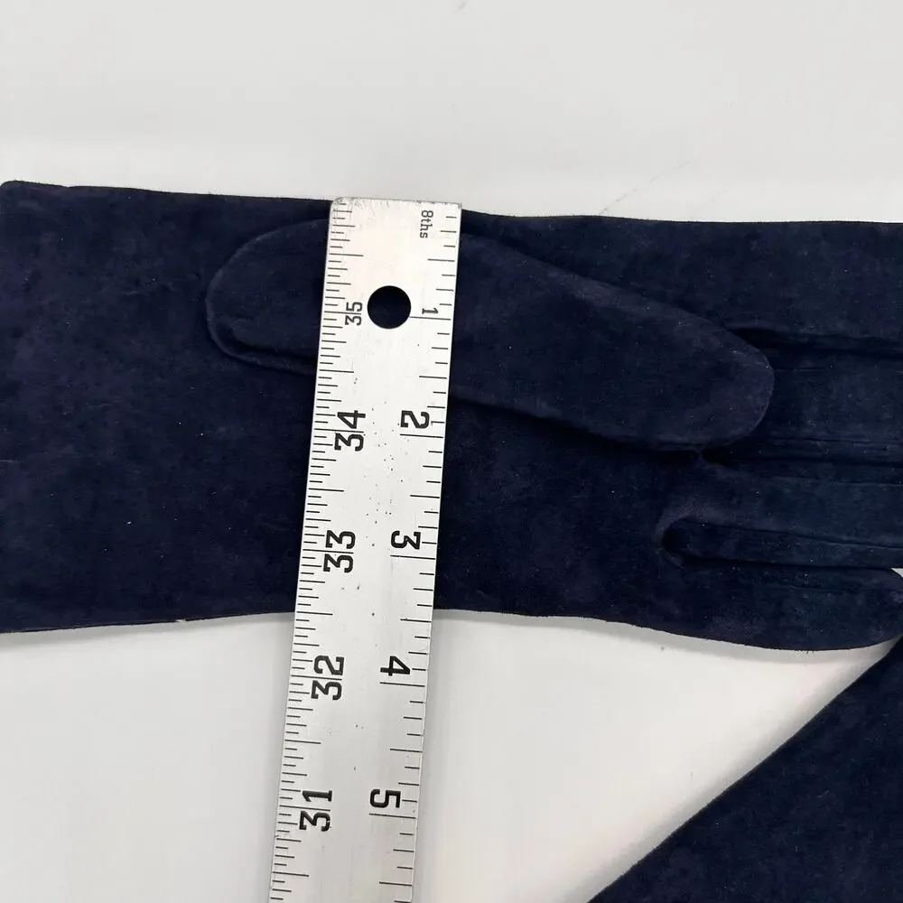 Vintage Suede Leather Gloves Navy Blue Hanes Classic Women's Winter Accessories